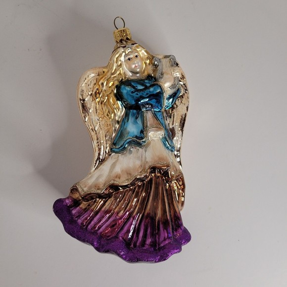 DILLARDS TRIMSETTER ANGEL w/ Harp Glass Ornament HANDCRAFTED in POLAND Christmas - Picture 2 of 7